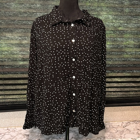 Roxy Black and White Polka Dot Button Down Shirt - Picture 6 of 14